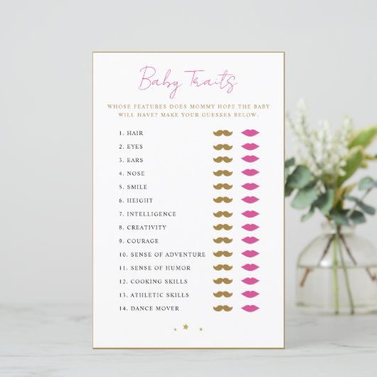 Babykenmerken Shower Game Advieskaarten (Staand voorkant)