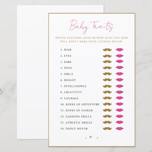 Babykenmerken Shower Game Advieskaarten (Voorkant / Achterkant)