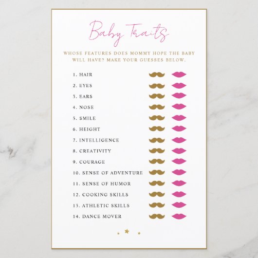 Babykenmerken Shower Game Advieskaarten (Voorkant)