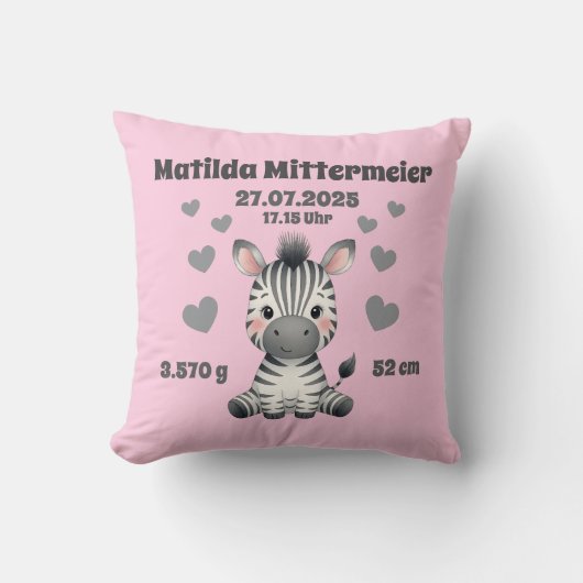 Babykissen zur Geburt - Zebra - personalisierbar - Kussen (Voorkant)