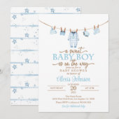 Babykleding Baby shower Invitation - Blauw Kaart (Voorkant / Achterkant)