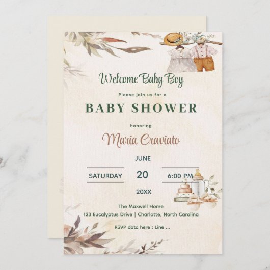  babykleding Baby shower Uitnodiging (Voorkant / Achterkant)