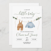 Babykleding Baby shower Uitnodiging, Baby Boy Kaart (Voorkant / Achterkant)
