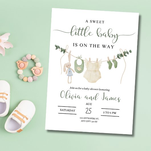 Babykleding Baby shower Uitnodiging, minimalistisc