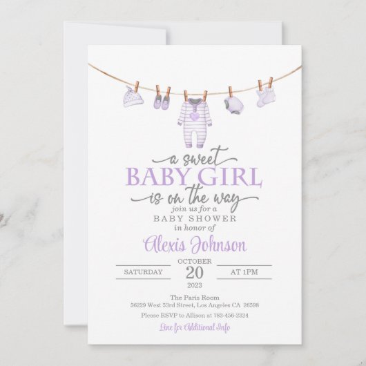 Babykleding Baby shower Uitnodiging - Paarse (Voorkant)