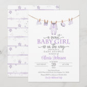 Babykleding Baby shower Uitnodiging - Paarse (Voorkant / Achterkant)