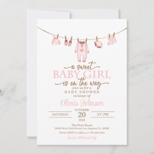 Babykleding Baby shower Uitnodiging - Roze (Voorkant)