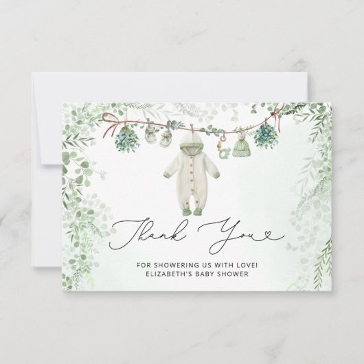 Babykleding Bogo Sage Green Baby shower Bedankt Kaart (Voorkant)