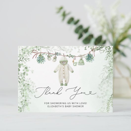 Babykleding Bogo Sage Green Baby shower Bedankt Kaart (Staand voorkant)
