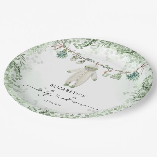 Babykleding Boho Eucalyptus Baby shower Papieren Bordje (Gekanteld)