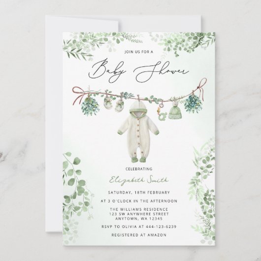 Babykleding Boho Sage Green Baby shower Kaart (Voorkant)