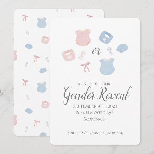  babykleding Genderonderzoek Uitnodiging (Voorkant / Achterkant)