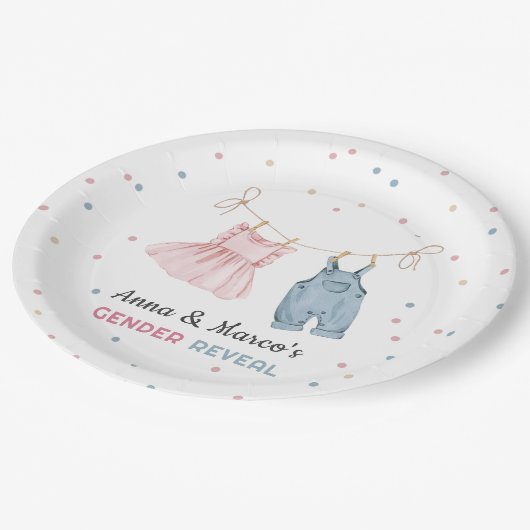 Babykleding Geslacht onthullen Baby shower Papieren Bordje (Gekanteld)