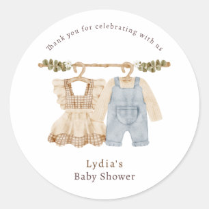 Babykleding Geslacht onthullen, Boho Baby shower Ronde Sticker