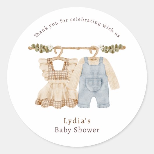 Babykleding Geslacht onthullen, Boho Baby shower Ronde Sticker (Voorkant)