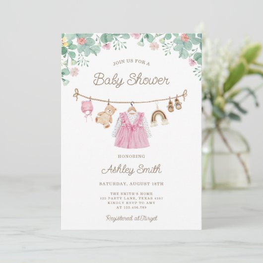 Babykleding Kledinglijn Boho Meisje Baby shower Kaart (Staand voorkant)