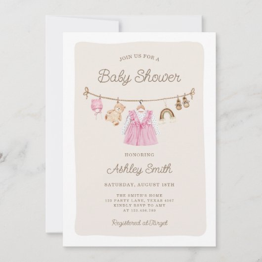 Babykleding Kledinglijn Boho Meisje Baby shower Kaart (Voorkant)
