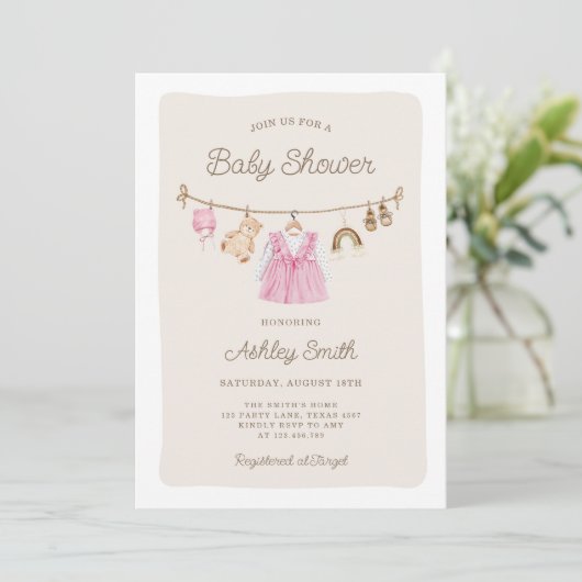 Babykleding Kledinglijn Boho Meisje Baby shower Kaart (Staand voorkant)