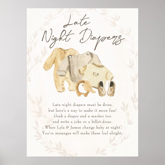 Babykleding Late Night Luiers Baby shower Poster (Voorkant)