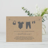 Babykleding op Clothesline Baby shower Invitation Bedankkaart (Staand voorkant)