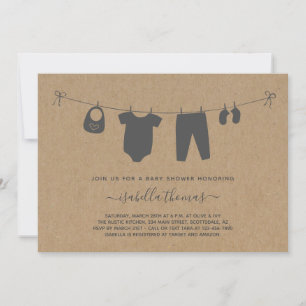 Babykleding op Clothesline Baby shower Invitation Bedankkaart