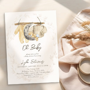Babykleren en teddybeer neutrale babyshower kaart