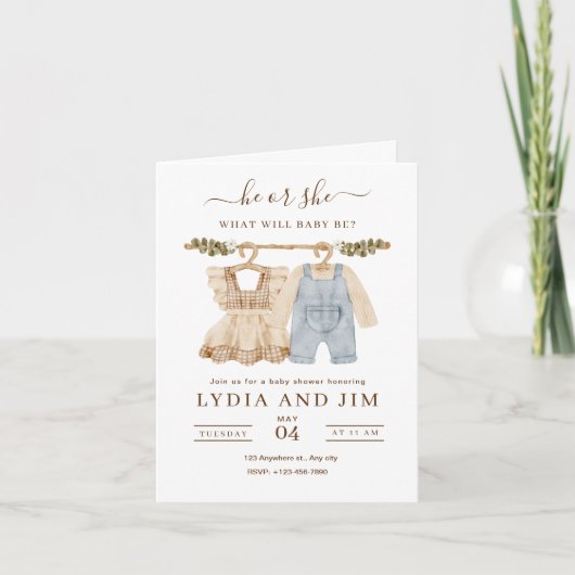 Babykleren geslacht onthulling uitnodiging, Boho b (Voorkant)