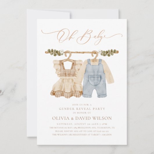 Babykleren Watercolor Rustieke Geslacht Reveal Kaart (Voorkant)