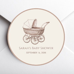 Babykoets Bruine Ivoren Antieke Baby Shower Ronde Sticker
