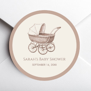 Babykoets Bruine Ivoren Antieke Baby Shower Ronde Sticker