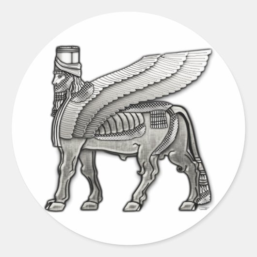 Babylonian Winged Bull Lamassu Ronde Sticker (Voorkant)
