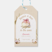 Babymeisje Aankondiging Roze Gingham Strik Baby Sh Cadeaulabel (Voorkant)
