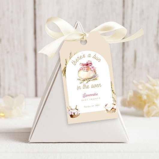 Babymeisje Aankondiging Roze Gingham Strik Baby Sh Cadeaulabel