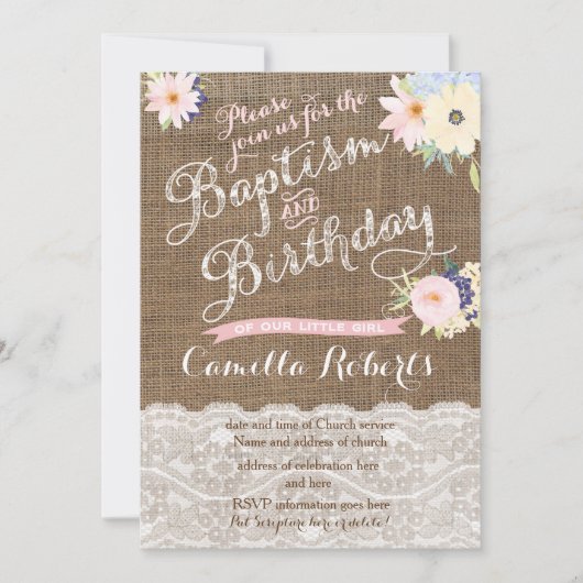 babymeisje Baptisme en uitnodigingen van de geboor (Voorkant)