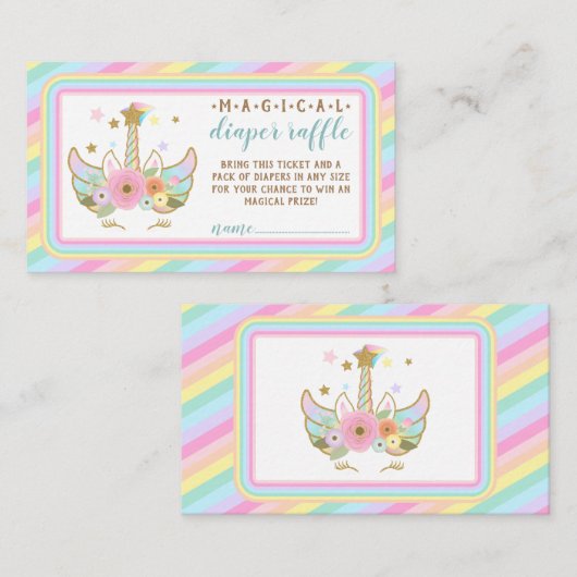 babymeisje diaper raffle unicorn informatiekaartje (Voorkant / Achterkant)