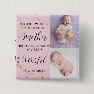 Babymeisje Eerste Jaar Foto Collage Aandenken roze Vierkante Button 5,1 Cm