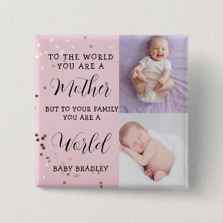 Babymeisje Eerste Jaar Foto Collage Aandenken roze Vierkante Button 5,1 Cm