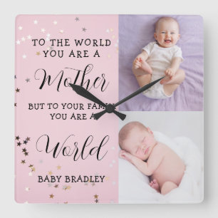 Babymeisje Eerste Jaar Foto Collage Aandenken roze Vierkante Klok