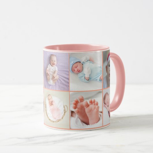 Babymeisje eerste jaar foto collage script Roze Mok (Voorkant rechts)