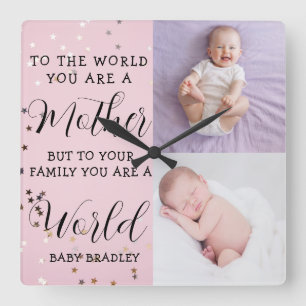 Babymeisje Eerste Jaar Fotocollage Aandenken roze Vierkante Klok