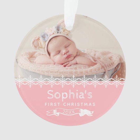 Babymeisje Eerste Kerstmis Gepersonaliseerde Fotor Ornament (voorkant)