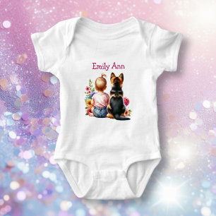Babymeisje en Duitse herder gepersonaliseerd Romper