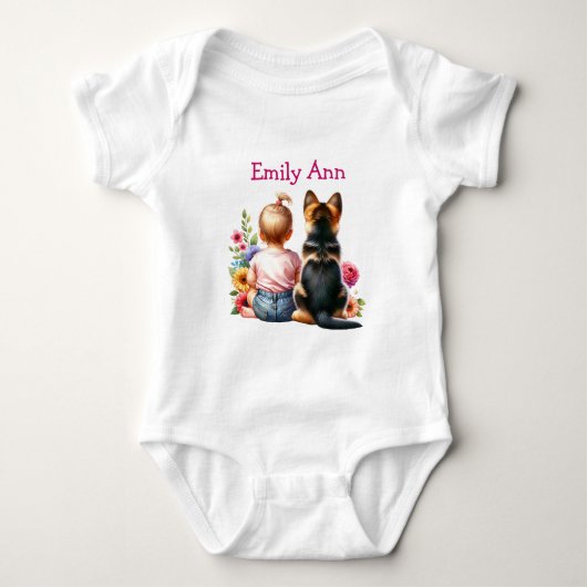 Babymeisje en Duitse herder gepersonaliseerd Romper (Voorkant)
