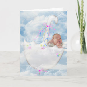 Babymeisje in zwevende paraplu kaart