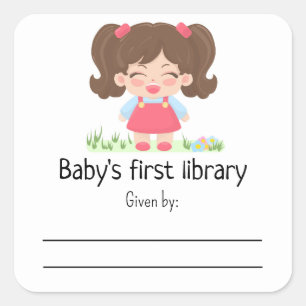 Babymeisje lacht - Baby Shower boekplaat Vierkante Sticker