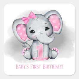 babymeisje olifant eerste Birthday voeg tekst toe Vierkante Sticker