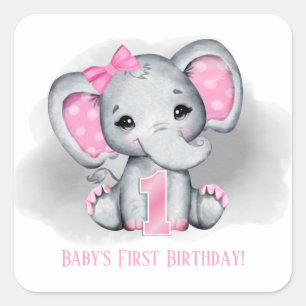 babymeisje olifant eerste Birthday voeg tekst toe Vierkante Sticker