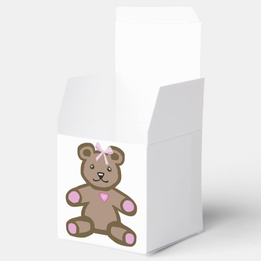 Babymeisje teddybeer met roze boog bedankdoosjes (Geopend)