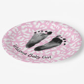 Babymeisje Voetafdruk op Roze en Wit Papieren Bordje (Gekanteld)