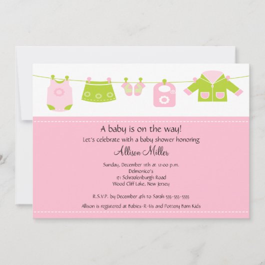 Babymeisje Wasgoed Baby shower Kaart (Voorkant)